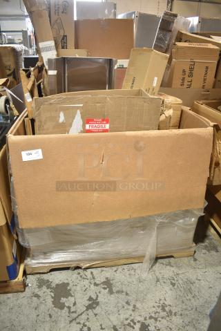 12 BRAND NEW SCRATCH AND DENT! Items Including Wood Kneeling Chair, 612509LCO Choice 9" Round Standard Weight Foil Take-Out Pan with Board Lid - 200/Case, 600HSMS1848 Regency Wall-Mounted 48" x 17 1/2" Hand Sink for (2) 8" Center Faucets, 92246320 Choice Deluxe 8 Qt. Full Size Gold Accent Chafer. 12 Times Your Bid!