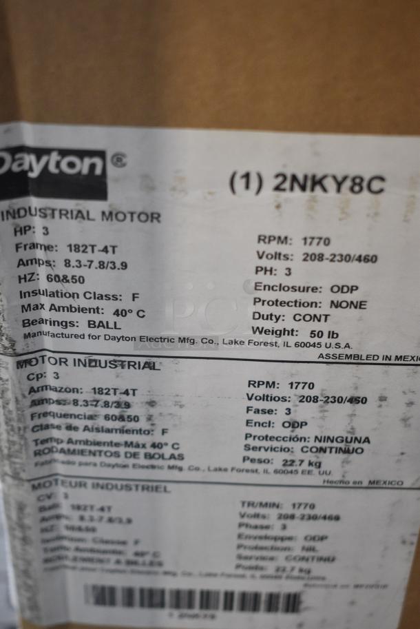 BRAND NEW SCRATCH AND DENT! Dayton 2NKY8C Industrial Motor. - Image 3 of 3