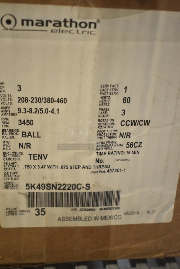 BRAND NEW SCRATCH AND DENT! Marathon Motor. 208-230/380-460 Volts, 3 Phase. - Image 3 of 3