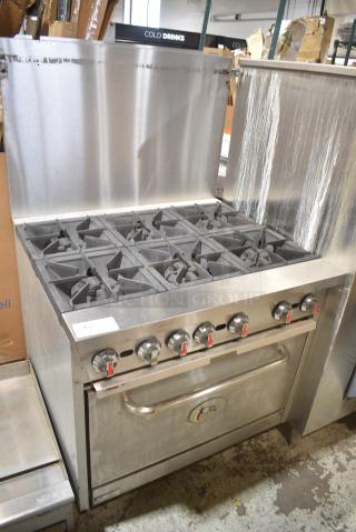Cooking Performance Group CPG 351S36L Stainless Steel Commercial Propane Gas Powered 6 Burner Range w/ Oven and Back Splash. 210,000 BTU.