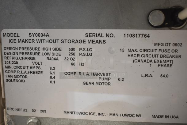 Manitowoc SY0604A Stainless Steel Commercial Ice Head on Commercial Ice Bin. 208-230 Volts, 1 Phase. - Image 6 of 8
