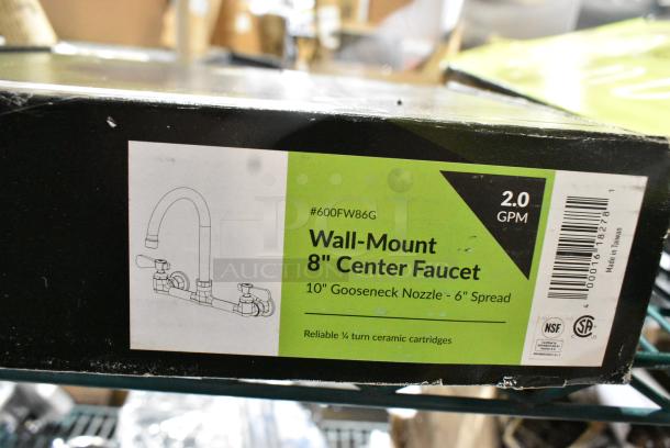 BRAND NEW SCRATCH AND DENT! Regency 600FW86G Wall Mount Faucet with 8" Centers and 6" Swivel Gooseneck Spout - Image 3 of 3