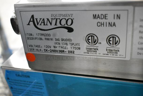 BRAND NEW SCRATCH AND DENT! 2024 Avantco 177PG200 Commercial Panini Sandwich Grill with Smooth Plates and 13 3/8" x 8 3/4" Cooking Surface. 120 Volts, 1 Phase. Tested and Working! - Image 3 of 4