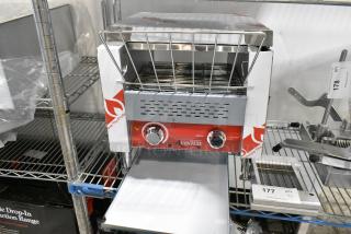BRAND NEW SCRATCH AND DENT! 2024 Avantco 184T140 Stainless Steel Commercial 10" Wide Conveyor Toaster with 3" Opening. 300 Slices per Hour. 120 Volts, 1 Phase. Tested and Working!