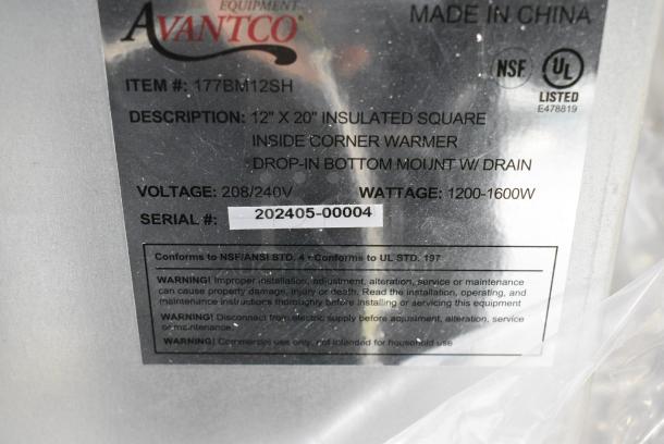 BRAND NEW SCRATCH AND DENT! Avantco 177BMI12SH Bottom Mount Drop-In Full Size Hot Food Well with Square Inside Corners and Drain. 208/240 Volts, 1 Phase. - Image 2 of 4