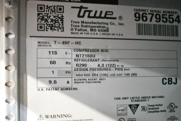 2019 True T-49F-HC Stainless Steel Commercial 2 Door Reach In Freezer w/ Poly Coated Racks on Commercial Casters. 115 Volts, 1 Phase. Tested and Working! - Image 8 of 9