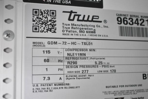 2019 True GDM-72-HC Metal Commercial 3 Door Reach In Cooler Merchandiser w/ Poly Coated Racks. 115 Volts, 1 Phase. Tested and Working! - Image 8 of 9