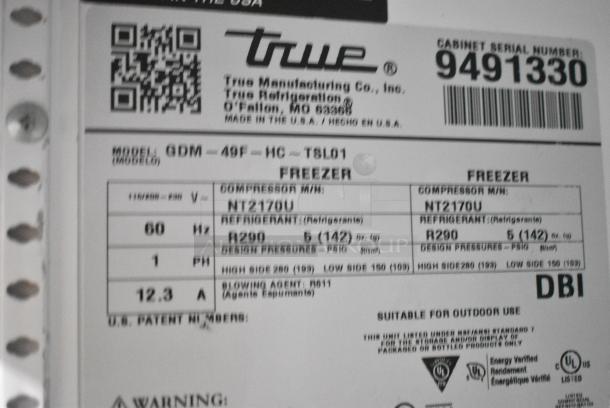 2018 True GDM-49F-HC Metal Commercial 2 Door Reach In Freezer Merchandiser w/ Poly Coated Racks. 115/208-230 Volts, 1 Phase. Tested and Working! - Image 8 of 8