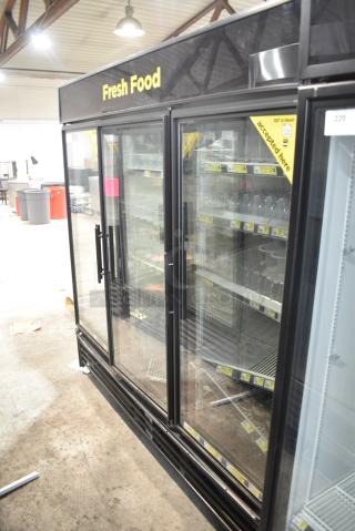 True GDM-72-HC Metal Commercial 3 Door Reach In Cooler Merchandiser w/ Poly Coated Racks. 115 Volts, 1 Phase. Tested and Working!