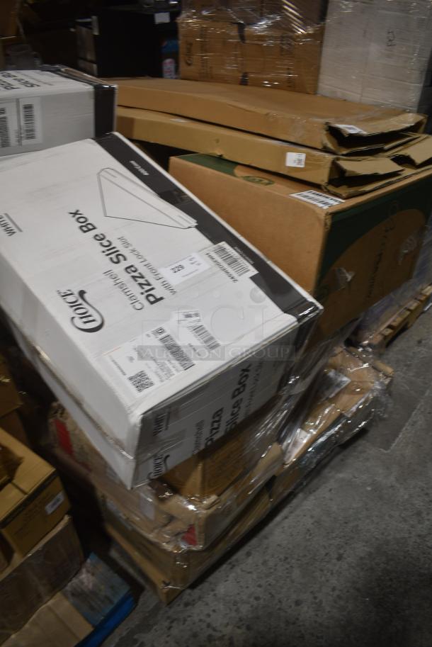 25 BRAND NEW SCRATCH AND DENT! Items Including 245WEDGEWH Choice [DIM] White Plain Corrugated SUS Pizza Slice Box with Window - 400/Case, Cambro Camshelving&#174; CSPEGKIT18100 16 3/4" x 48" x 1/4" Pegboard Kit 214CSPEGK18, 9591355262 Libbey Brandware 135 5262 Regency 8 7/8" 18/0 Stainless Steel Medium Weight Dinner Knife - 12/Case, 407SFPANNS8 Choice 8" x 3" Non-Stick Aluminized Steel Springform Cake Pan. 25 Times Your Bid! - Image 1 of 8
