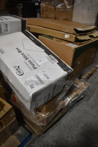 25 BRAND NEW SCRATCH AND DENT! Items Including 245WEDGEWH Choice [DIM] White Plain Corrugated SUS Pizza Slice Box with Window - 400/Case, Cambro Camshelving&#174; CSPEGKIT18100 16 3/4" x 48" x 1/4" Pegboard Kit 214CSPEGK18, 9591355262 Libbey Brandware 135 5262 Regency 8 7/8" 18/0 Stainless Steel Medium Weight Dinner Knife - 12/Case, 407SFPANNS8 Choice 8" x 3" Non-Stick Aluminized Steel Springform Cake Pan. 25 Times Your Bid!