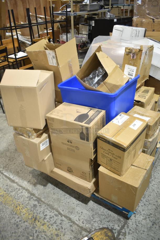 33 BRAND NEW SCRATCH AND DENT! Items Including AvaValley 34262596 Wood Shelf for WRC46 Wine Refrigerators, 17620STPEBAM Choice 20 oz. Amber Plastic Pebbled Tumbler - 12/Pack, Libbey Embassy 5.5 oz. Coupe Glass - 36/Case, 375CS90GBL GET CS-90-GBL Pottery Market 9" Matte Speckled Grayish Blue Melamine Coupe Dinner Plate - 12/Pack, 5535032SC Acopa Lore 26 oz. Fluted Glass Carafe with Cork Lid - 6/Case, 475SQ35BLREC WASTECAN 35 GAL SQUARE BLUE REC LAVEX, 772ASCLSA13 RAK Porcelain Classic Polaris 5" Bright White Porcelain Espresso Cup Saucer - 12/Case, 922CU30SS Choice Deluxe Stainless Steel 48 Cup Coffee Chafer Urn with Chrome Accents - 3 Gallon. 33 Times Your Bid! - Image 2 of 13