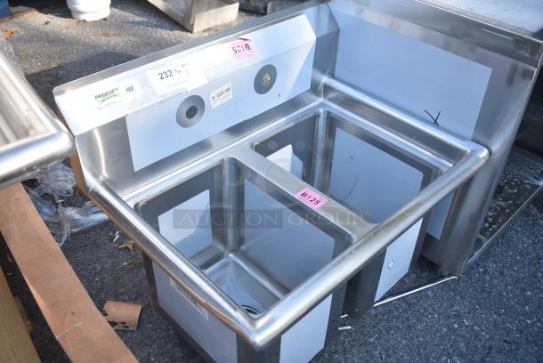 BRAND NEW SCRATCH AND DENT! Regency 600S21014 27" 16-Gauge Stainless Steel Two Compartment Commercial Sink with Galvanized Steel Legs and without Drainboard - 10" x 14" x 12" Bowls. No Legs. - Image 2 of 5