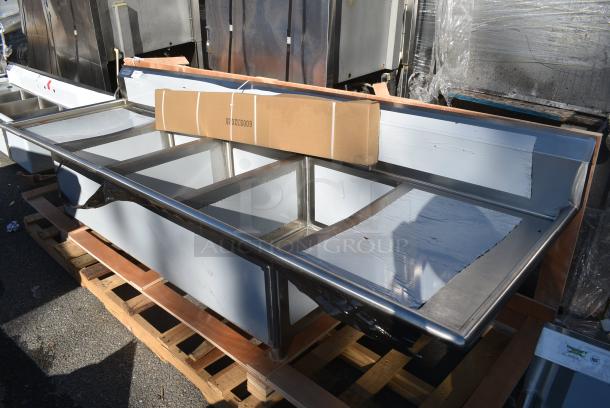 BRAND NEW SCRATCH AND DENT! Regency Stainless Steel 3 Bay Sink w/ Dual Drain Boards. - Image 1 of 7