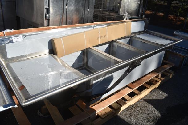 BRAND NEW SCRATCH AND DENT! Regency Stainless Steel 3 Bay Sink w/ Dual Drain Boards. - Image 2 of 7