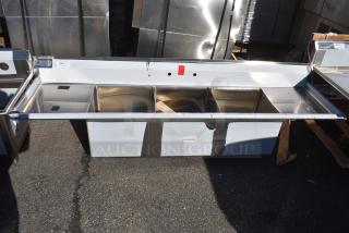 BRAND NEW SCRATCH AND DENT! Advance Tabco FC-3-1818-18RL Three Compartment Stainless Steel Commercial Sink with Two Drainboards - 90" Long, 18" x 18" x 14" Compartments