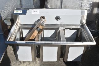 BRAND NEW SCRATCH AND DENT! Regency 600S31014 39" 16-Gauge Stainless Steel Three Compartment Commercial Sink with Galvanized Steel Legs and without Drainboards - 10" x 14" x 12" Bowls