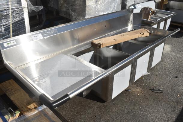 BRAND NEW SCRATCH AND DENT! Regency 600DDTS384LFT 16-Gauge 7' Soiled / Dirty Dish Table with 3-Compartment Sink - 16" x 20" x 14" Bowls - Left Drainboard - Image 2 of 6