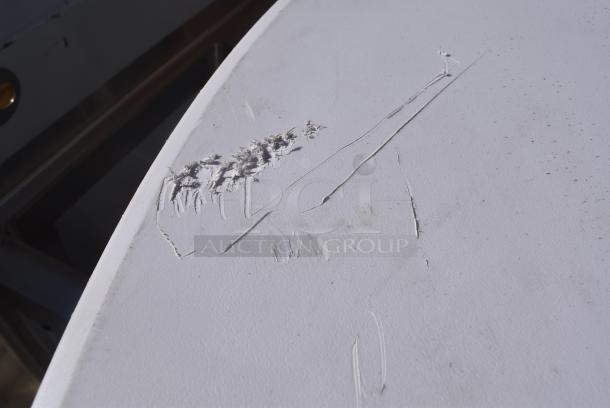 BRAND NEW SCRATCH AND DENT! White Round Folding Table. - Image 5 of 5