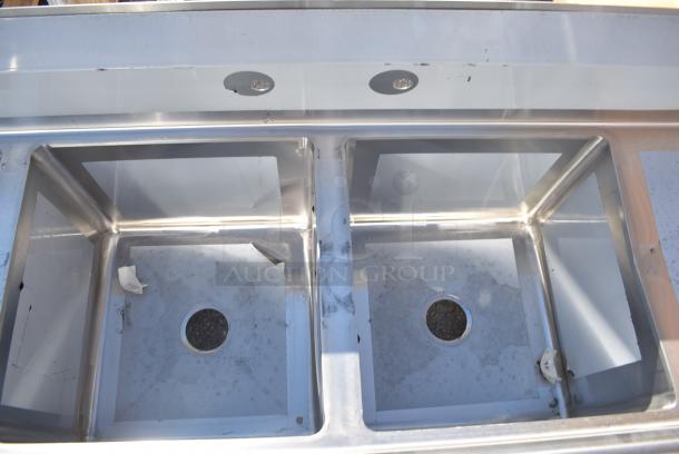 BRAND NEW SCRATCH AND DENT! Regency 600S41818218 94" 16 Gauge Stainless Steel Three Compartment Commercial Sink with Cross Bracing and 2 Drainboards - 18" x 18" x 14" Bowls. No Legs. - Image 5 of 8