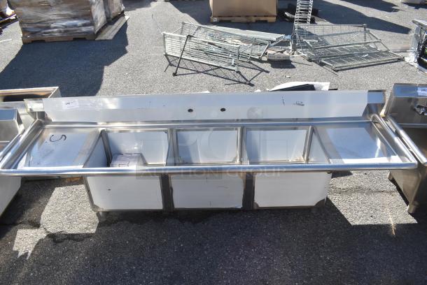 BRAND NEW SCRATCH AND DENT! Steelton 522CS31818LR 90" 18-Gauge Stainless Steel Three Compartment Commercial Sink with 2 Drainboards - 18" x 18" x 12" Bowls. No Legs. - Image 1 of 8