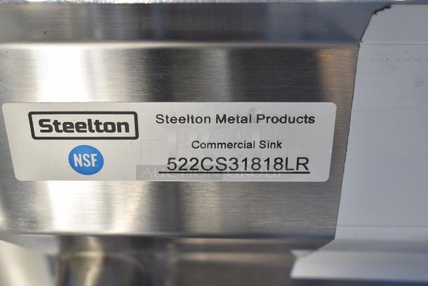 BRAND NEW SCRATCH AND DENT! Steelton 522CS31818LR 90" 18-Gauge Stainless Steel Three Compartment Commercial Sink with 2 Drainboards - 18" x 18" x 12" Bowls. No Legs. - Image 8 of 8