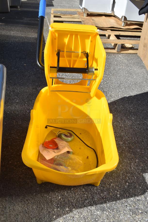BRAND NEW SCRATCH AND DENT! Lavex Yellow Poly Mop Bucket w/ Wringing Attachment. - Image 1 of 6