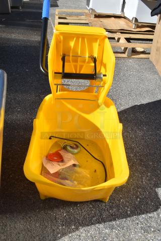 BRAND NEW SCRATCH AND DENT! Lavex Yellow Poly Mop Bucket w/ Wringing Attachment.