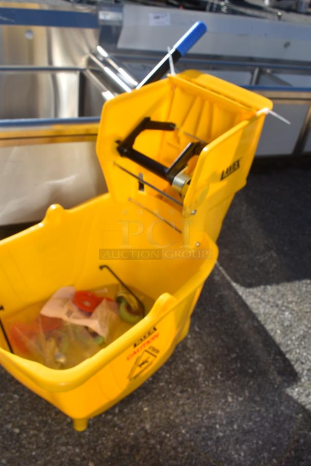 BRAND NEW SCRATCH AND DENT! Lavex Yellow Poly Mop Bucket w/ Wringing Attachment. - Image 3 of 6