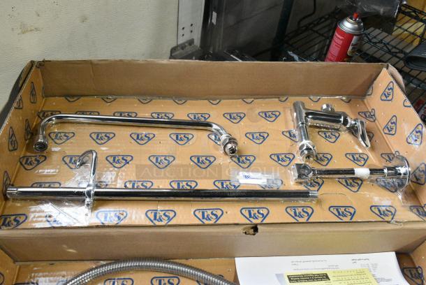 BRAND NEW SCRATCH AND DENT! T&S B-0133-ADF12-B EasyInstall Wall Mounted 37 9/16" High Pre-Rinse Faucet with Adjustable 8" Centers, 1.15 GPM Spray Valve, 44" Hose, 12" Add-On Faucet, and 6" Wall Bracket - Image 6 of 8