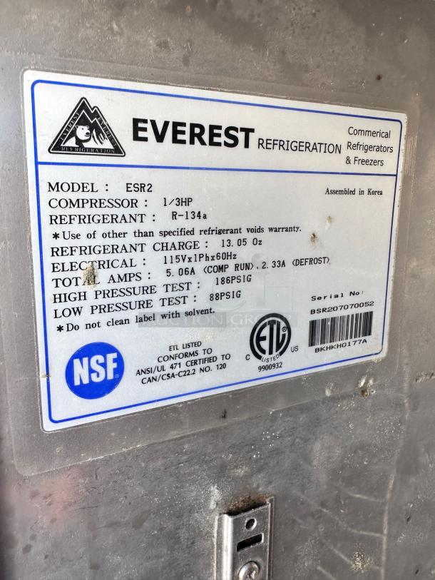 Excellent Condition Everest ESR2 Double Door Commercial Refrigerator – Tested & Working! - Image 6 of 6