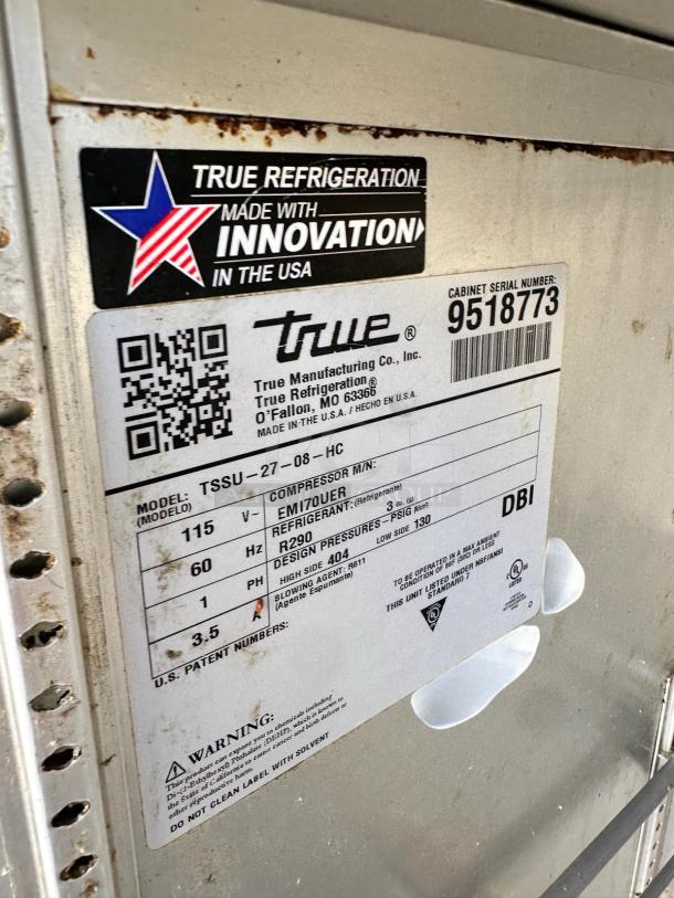Excellent Condition True TSSU-27-08-HC Refrigerated Sandwich Prep Table – Tested & Working! - Image 7 of 7