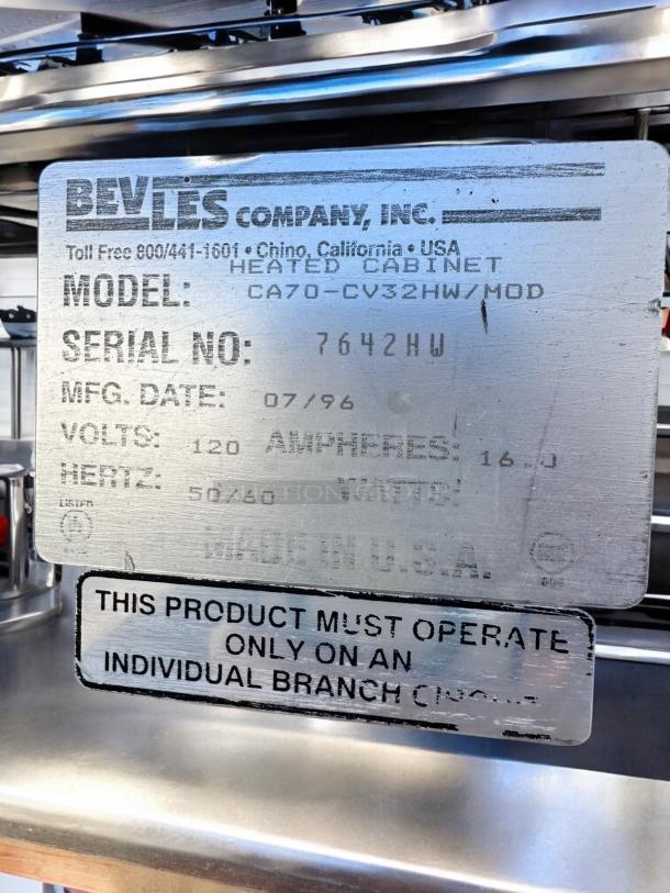 Excellent Condition BevLes CA70-CV32HW Heated Holding Cabinet – Tested & Working! - Image 10 of 11