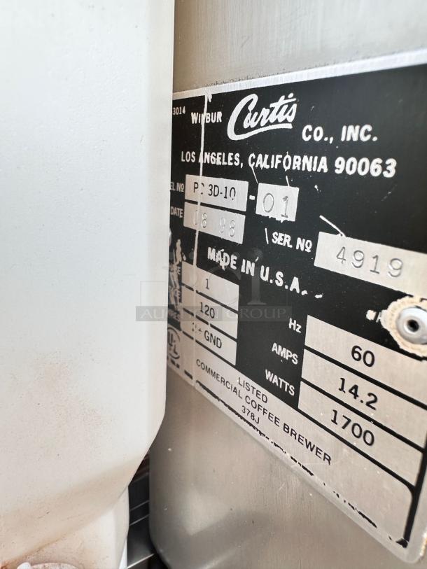 Excellent Condition Curtis PC-3D Primo Cappuccino Machine – Tested & Working! - Image 9 of 9