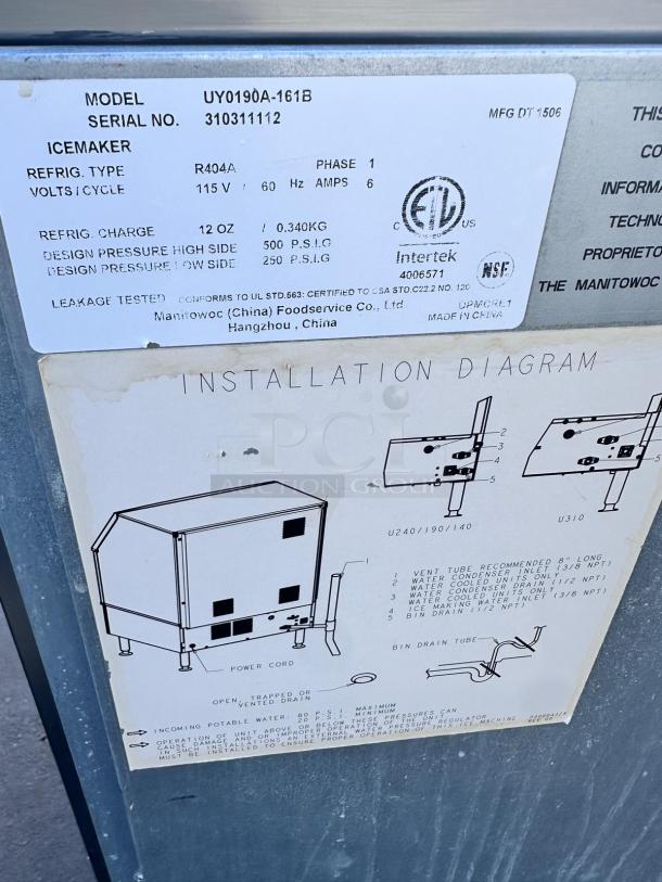 Excellent Condition Manitowoc UY0190A-161B Ice Maker – Tested & Working! - Image 10 of 10