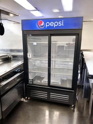 Excellent Condition QBD Pepsi Glass Door Refrigerator – Tested & Working!