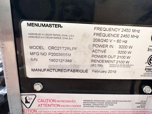 Excellent Condition Menumaster CRC21T2RLPF Commercial Microwave – Tested & Working! - Image 7 of 8