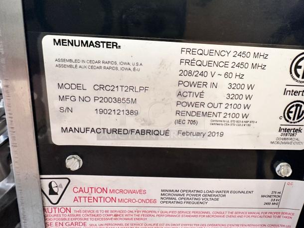 Excellent Condition Menumaster CRC21T2RLPF Commercial Microwave – Tested & Working! - Image 8 of 8