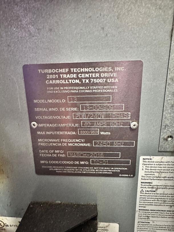 TurboChef i3 High-Speed Convection Microwave Oven – As Is - Image 5 of 5