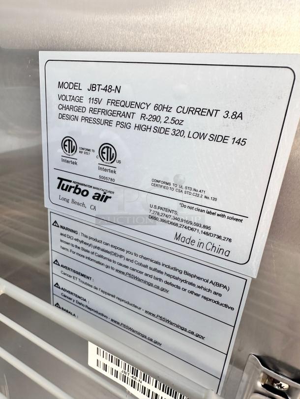 REFRIGERATED TOPPING TABLE – Turbo Air JBT-48-N – Excellent Condition – Tested & Working! - Image 9 of 9