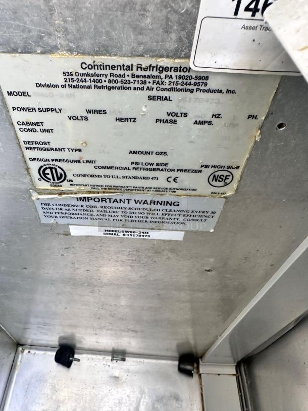 REFRIGERATED PREP TABLE – Continental SW60-24M – Excellent Condition – Tested & Working! - Image 5 of 5