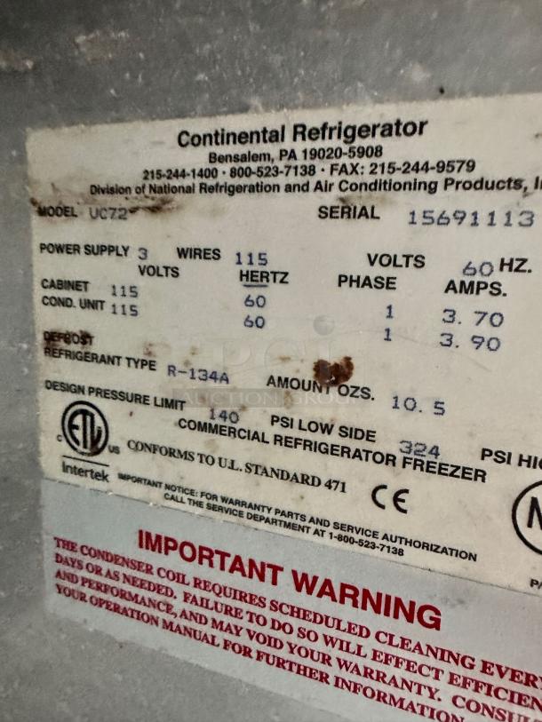 UNDERCOUNTER REFRIGERATOR – Continental UC72 – Excellent Condition – Tested & Working! - Image 6 of 6