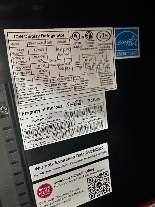 DISPLAY REFRIGERATOR – IDW GS-4-HA234B – Excellent Condition – Tested & Working! - Image 8 of 8