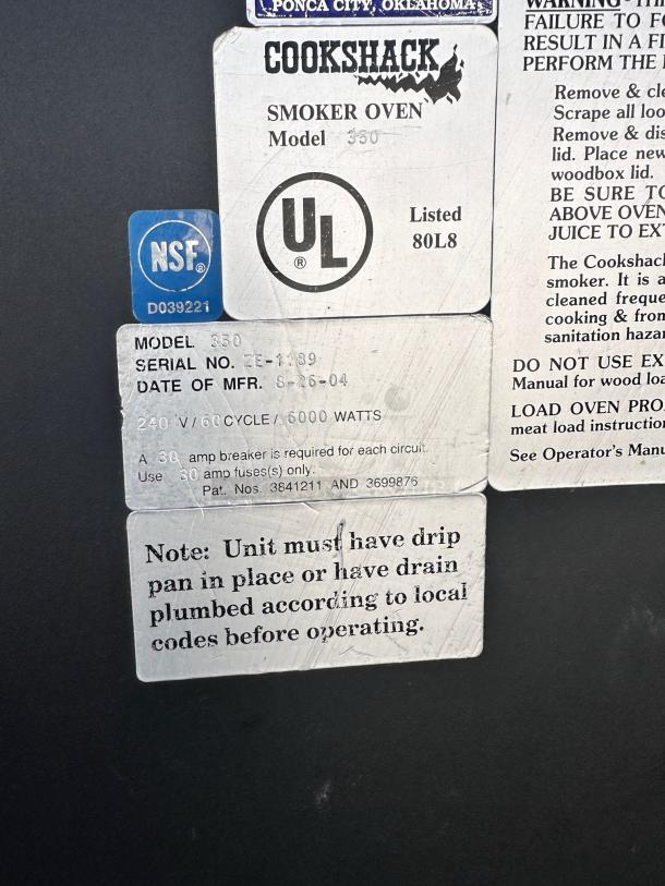 SMOKER OVEN – Cookshack Model 350 – Heavy-Duty Electric Smoker – Tested & Working! - Image 9 of 9