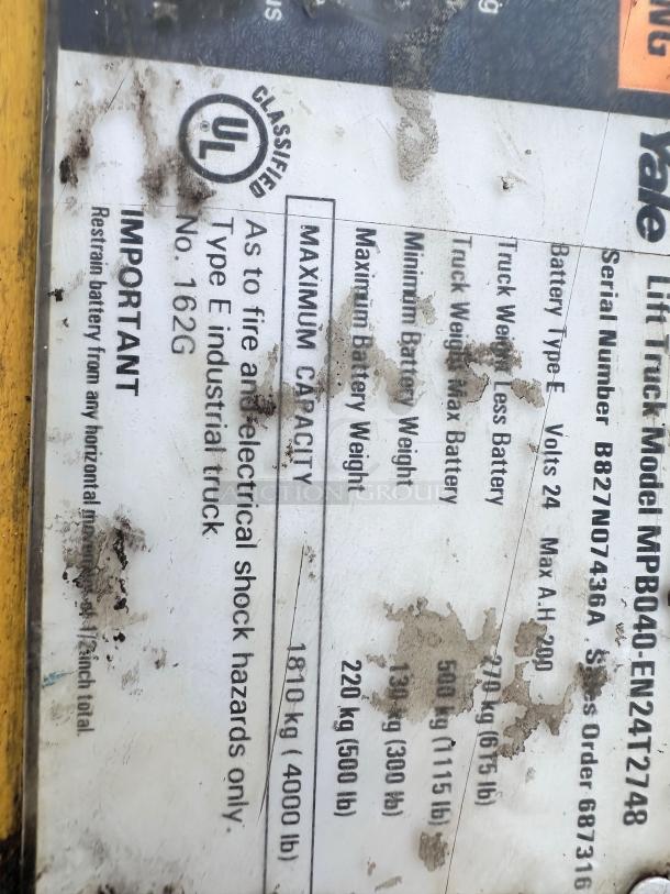ELECTRIC PALLET JACK – Yale MPB040-EN24T2748 – Tested & Working – Heavy-Duty - Image 8 of 8