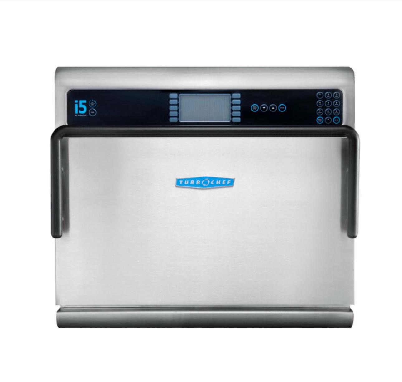Turbochef i5 rapid-cook oven showing touchscreen interface and stainless construction
