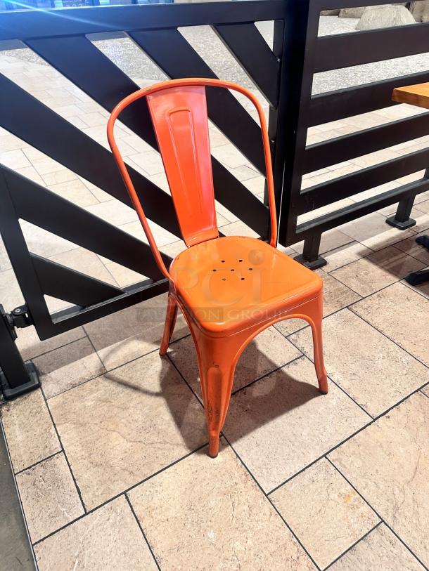 DINING CHAIRS (Set of 6) – Orange Metal – Excellent Condition – Ready for Use! - Image 1 of 3