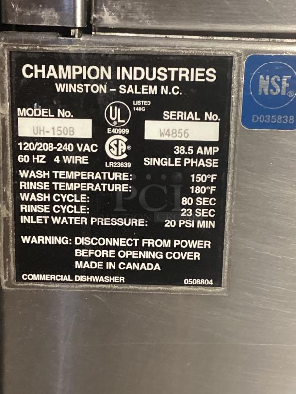 Champion Stainless Steel Under-Counter Dishwasher
Model# UH-150B - Image 4 of 4