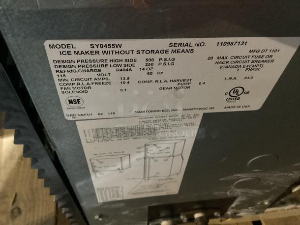 Manitowoc Ice Maker Without Storage Means, Stainless Steel, Not Tested.
Model# SY0455W
22 x 30 x 24 - Image 2 of 3