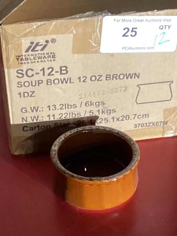New in Box! International Tableware Inc 12oz Brown Soup Bowl 
Qty 12 
Your Bid x 12 - Image 1 of 2